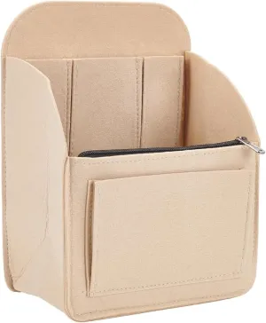 WADORN Felt Backpack Organizer Insert, Multi-Pocket Rucksack Interior Shaper Multifunctional Bag in Bag Travel Insert with Zipper, 7.6x4.7x10.4 Inch, Khaki