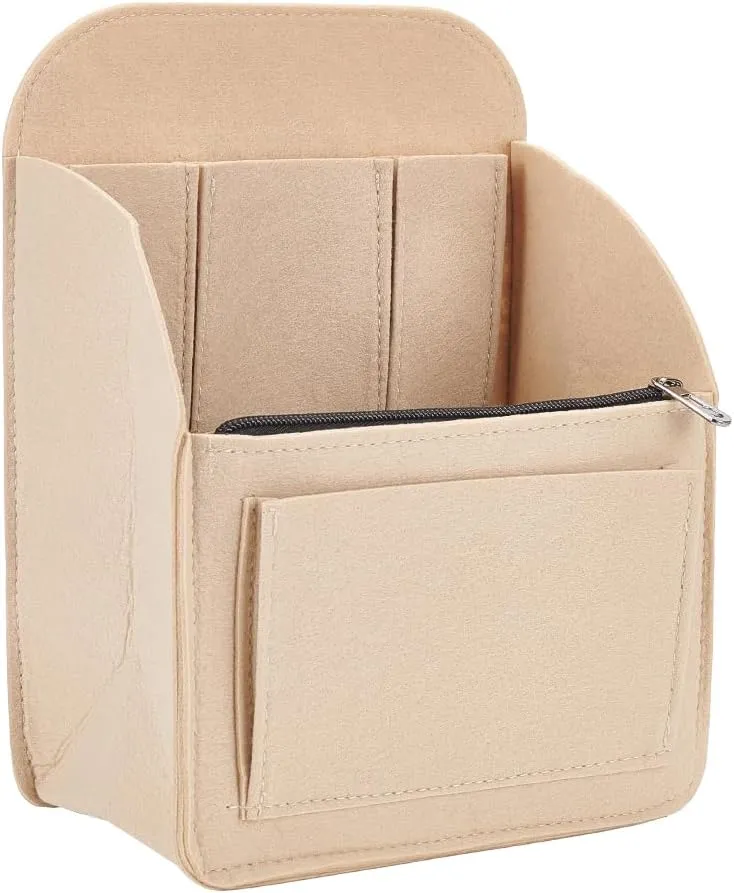 WADORN Felt Backpack Organizer Insert, Multi-Pocket Rucksack Interior Shaper Multifunctional Bag in Bag Travel Insert with Zipper, 7.6x4.7x10.4 Inch, Khaki