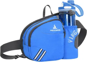 Waist Bag Fanny Pack with Water Bottle Holder for Men Women Hiking Running Dog Walking Fit All Phones (Bottle Not Included), Blue