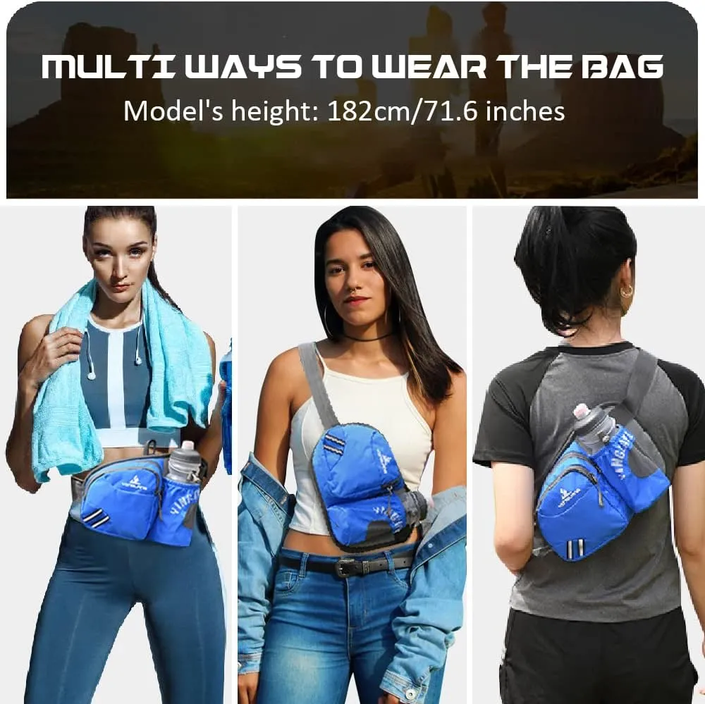 Waist Bag Fanny Pack with Water Bottle Holder for Men Women Hiking Running Dog Walking Fit All Phones (Bottle Not Included), Blue