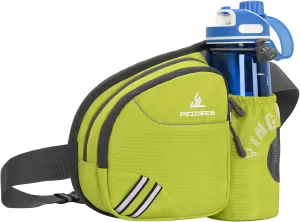 Waist Bag Fanny Pack with Water Bottle Holder for Men Women Hiking Running Dog Walking Fit All Phones (Bottle Not Included), Green