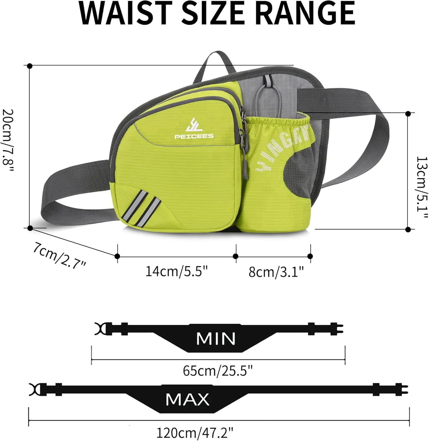 Waist Bag Fanny Pack with Water Bottle Holder for Men Women Hiking Running Dog Walking Fit All Phones (Bottle Not Included), Green