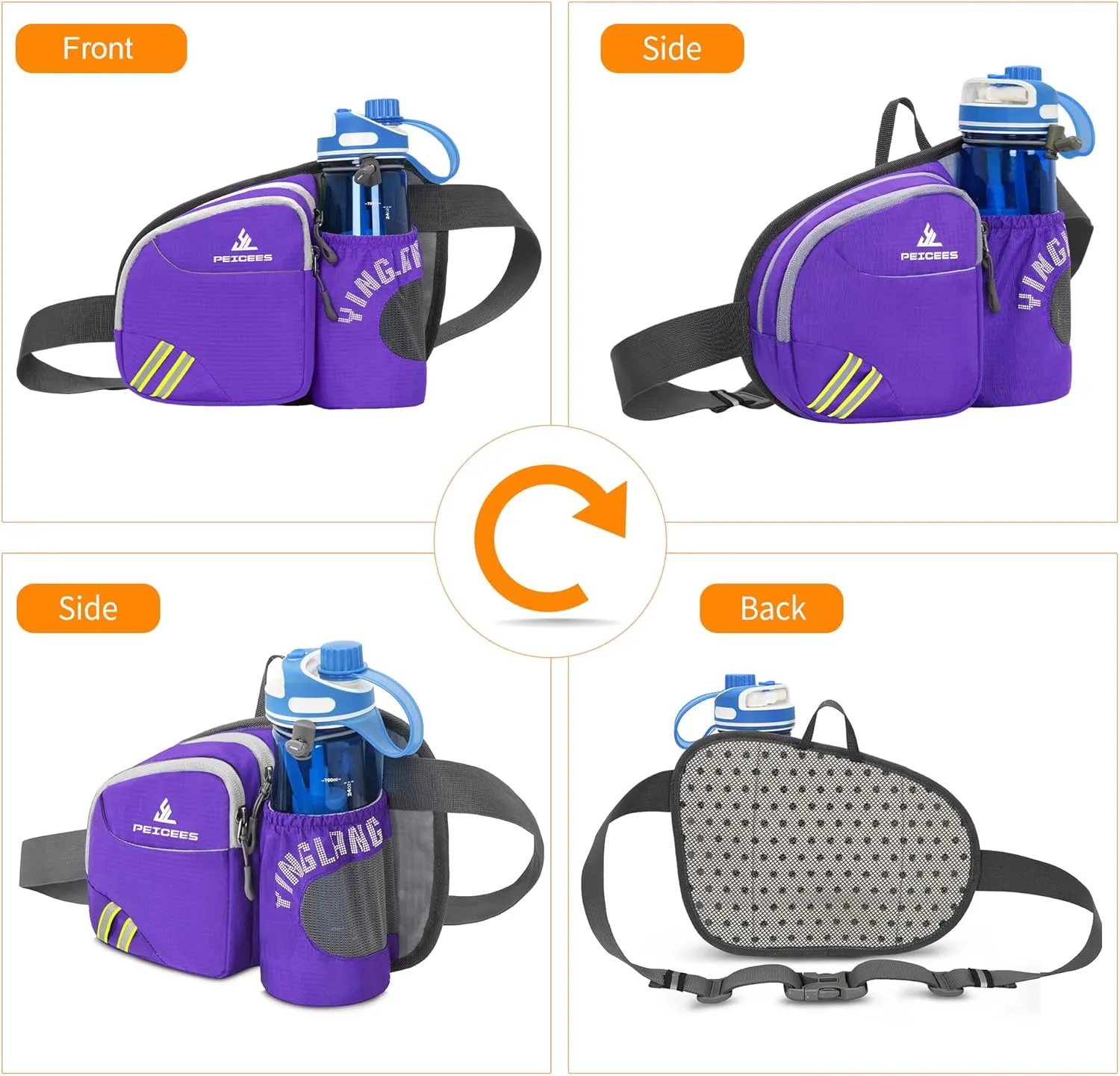 Waist Bag Fanny Pack with Water Bottle Holder for Men Women Hiking Running Dog Walking Fit All Phones (Bottle Not Included), Z-Purple
