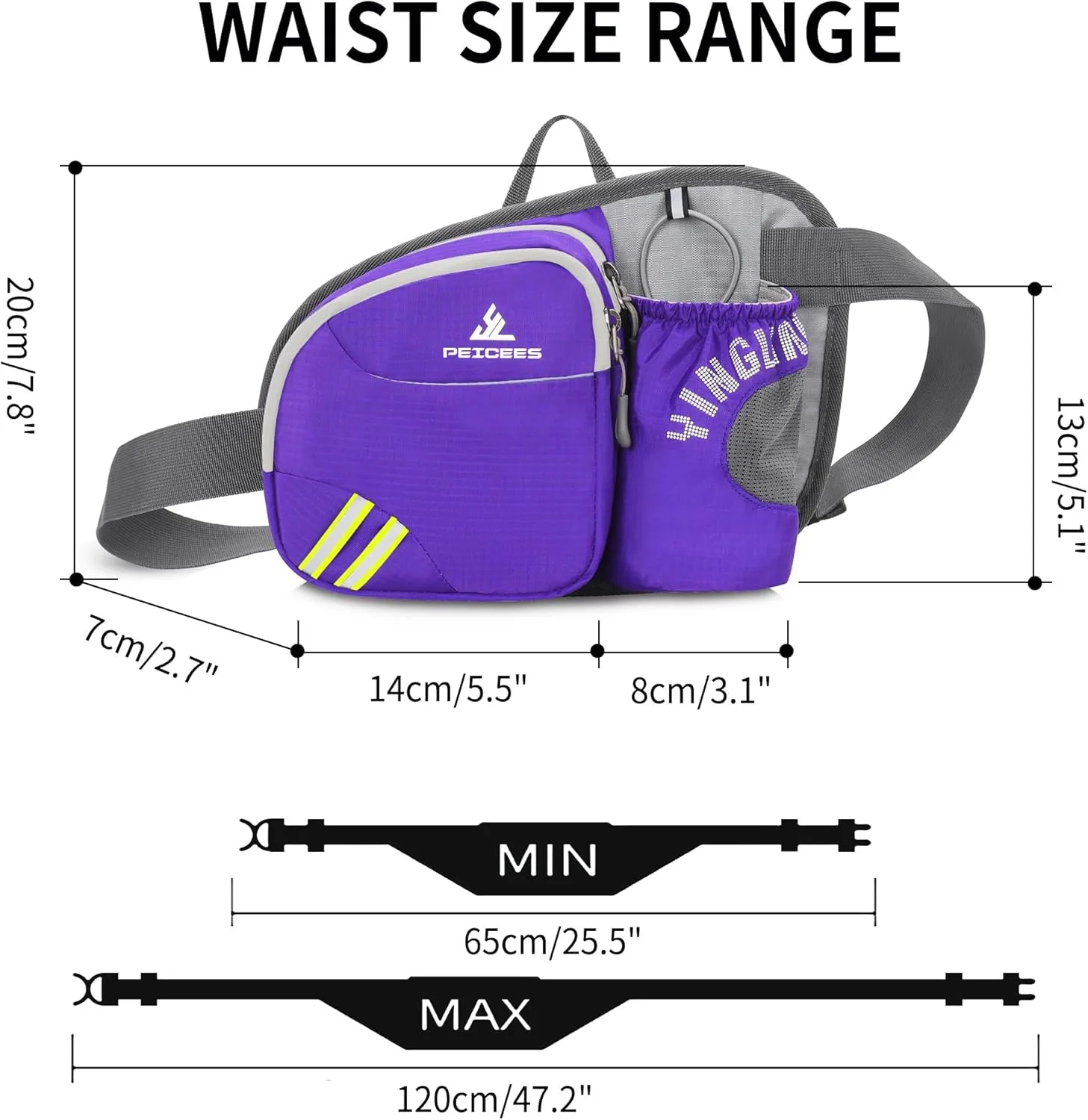Waist Bag Fanny Pack with Water Bottle Holder for Men Women Hiking Running Dog Walking Fit All Phones (Bottle Not Included), Z-Purple
