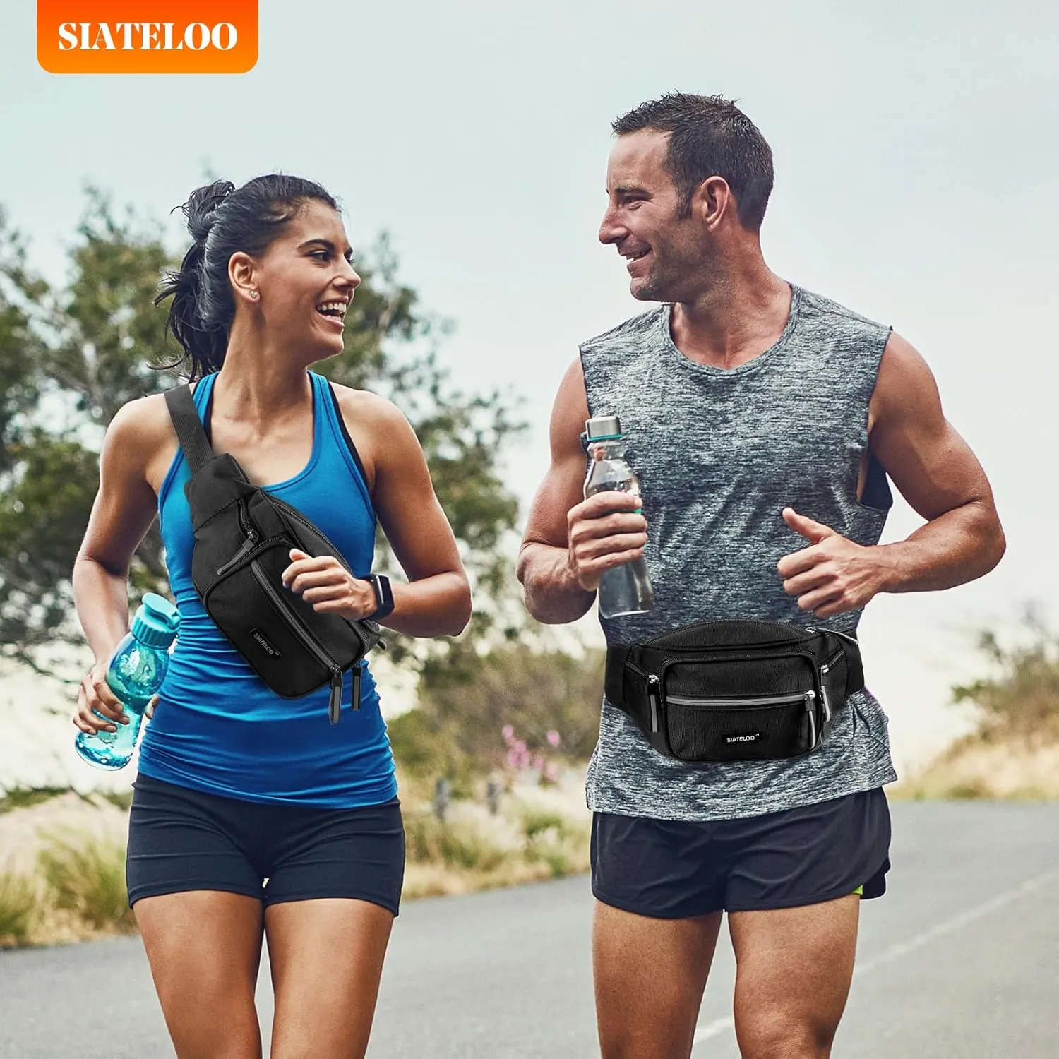 Waist Bag for Men Women, Waterproof Lightweight Travel Fanny Pack, Adjustable Belt Bag with 6 Pockets for Hiking, Running, Cycling (grey)