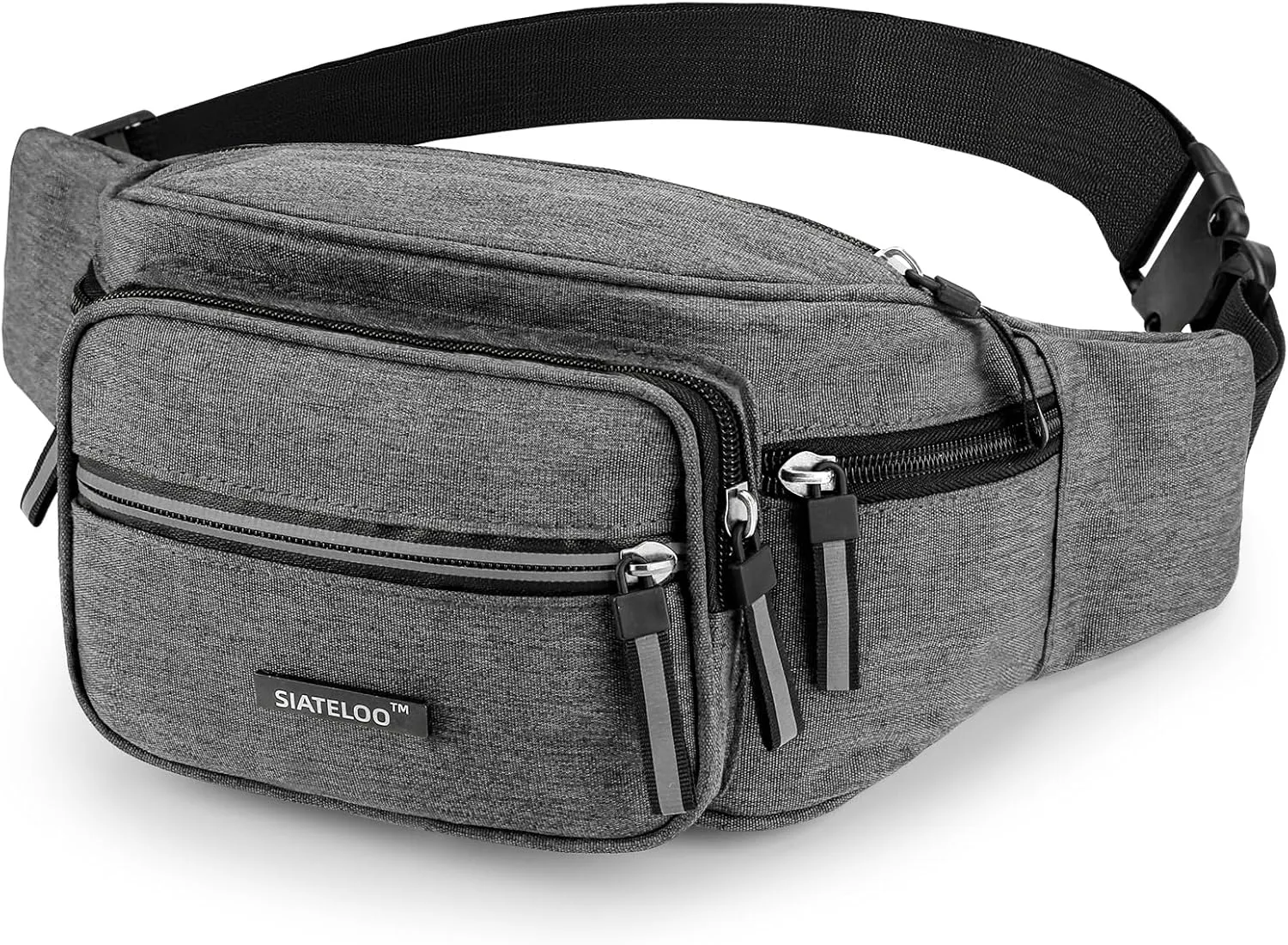 Waist Bag for Men Women, Waterproof Lightweight Travel Fanny Pack, Adjustable Belt Bag with 6 Pockets for Hiking, Running, Cycling (grey)