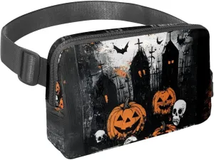 Waist Pack for Women Men, Outdoor Waist Bag Fanny Pack, Slim Running Belt Bum Bag for Walking Jogging Hiking Traveling Workout - Halloween Pumpkin Bats Tomb