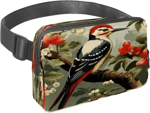 Waist Pack for Women Men, Outdoor Waist Bag Fanny Pack, Slim Running Belt Bum Bag for Walking Jogging Hiking Traveling Workout - Woodpecker Bird on Red Berries Branch