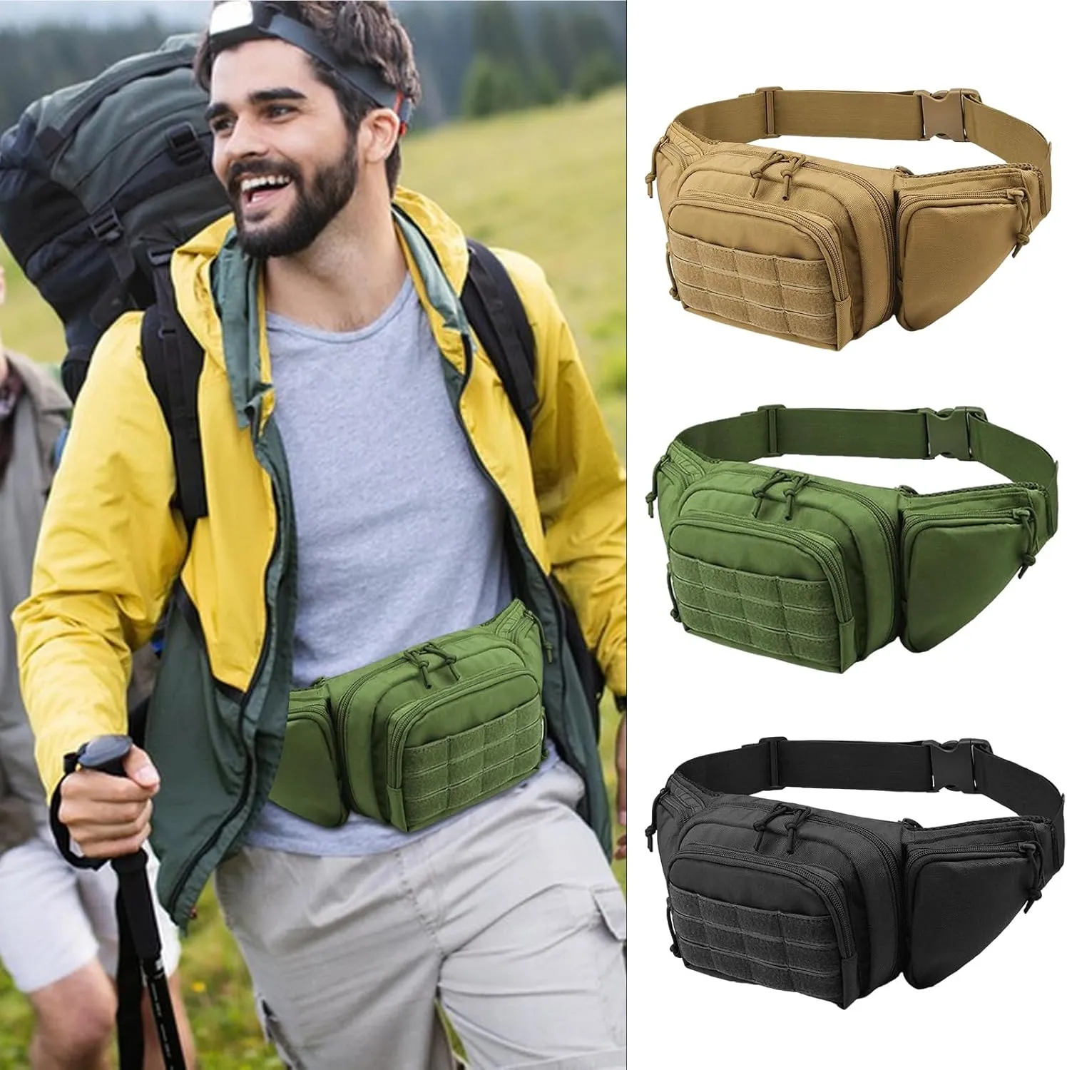 Waist Packs - Camping Waist Bag with 5 Pockets - Multifunctional, Adjustable Strap, Perfect for Sports, Travel, Running, & Camping - All-in-One Organizer, All