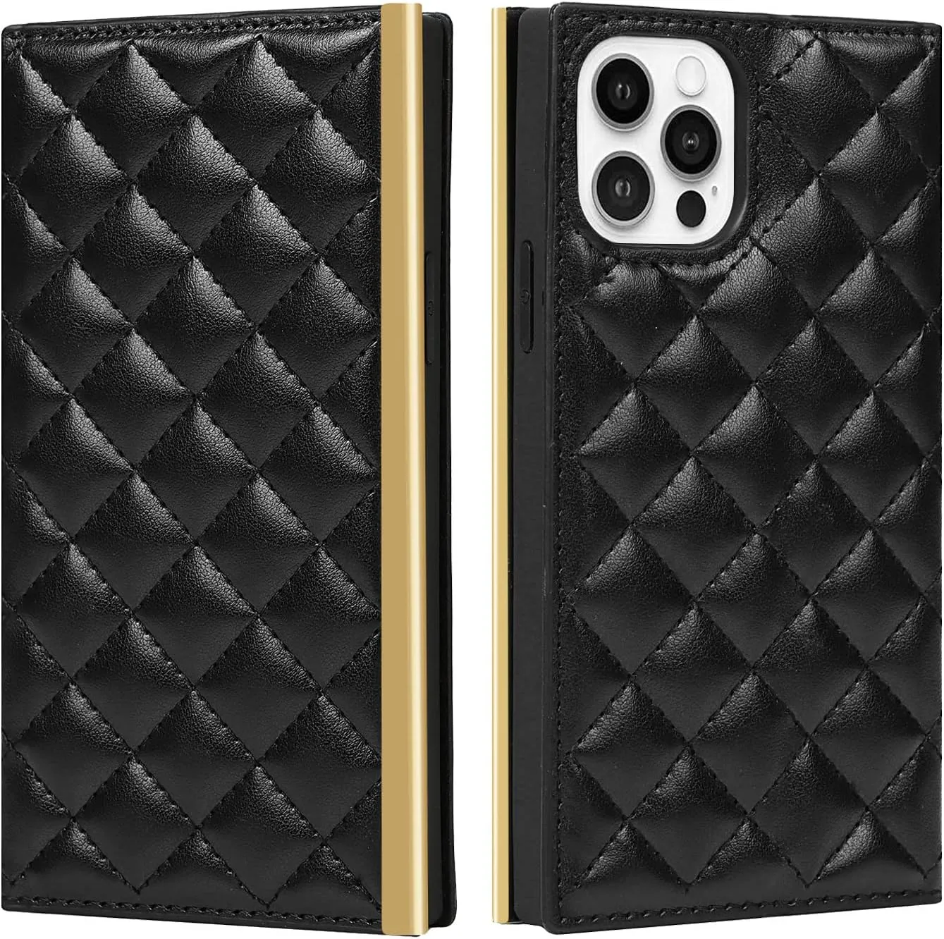 Wallet Case Apply to iPhone 14 Pro,Luxury Fashion Flip Purse Leather Bag with Card Slots Crossbody Chain Shoulder Strap with Mirror Bracket Shockproof Protector (Black, iPhone 14 Pro)