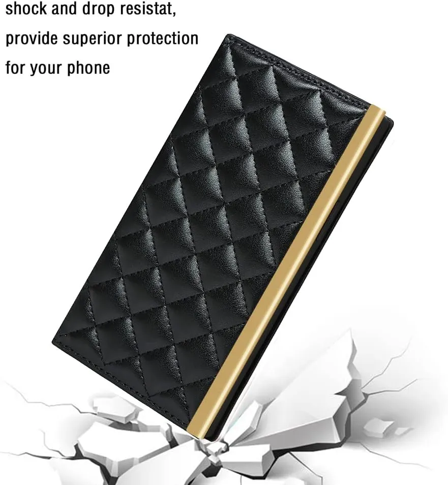 Wallet Case Apply to iPhone 14 Pro,Luxury Fashion Flip Purse Leather Bag with Card Slots Crossbody Chain Shoulder Strap with Mirror Bracket Shockproof Protector (Black, iPhone 14 Pro)