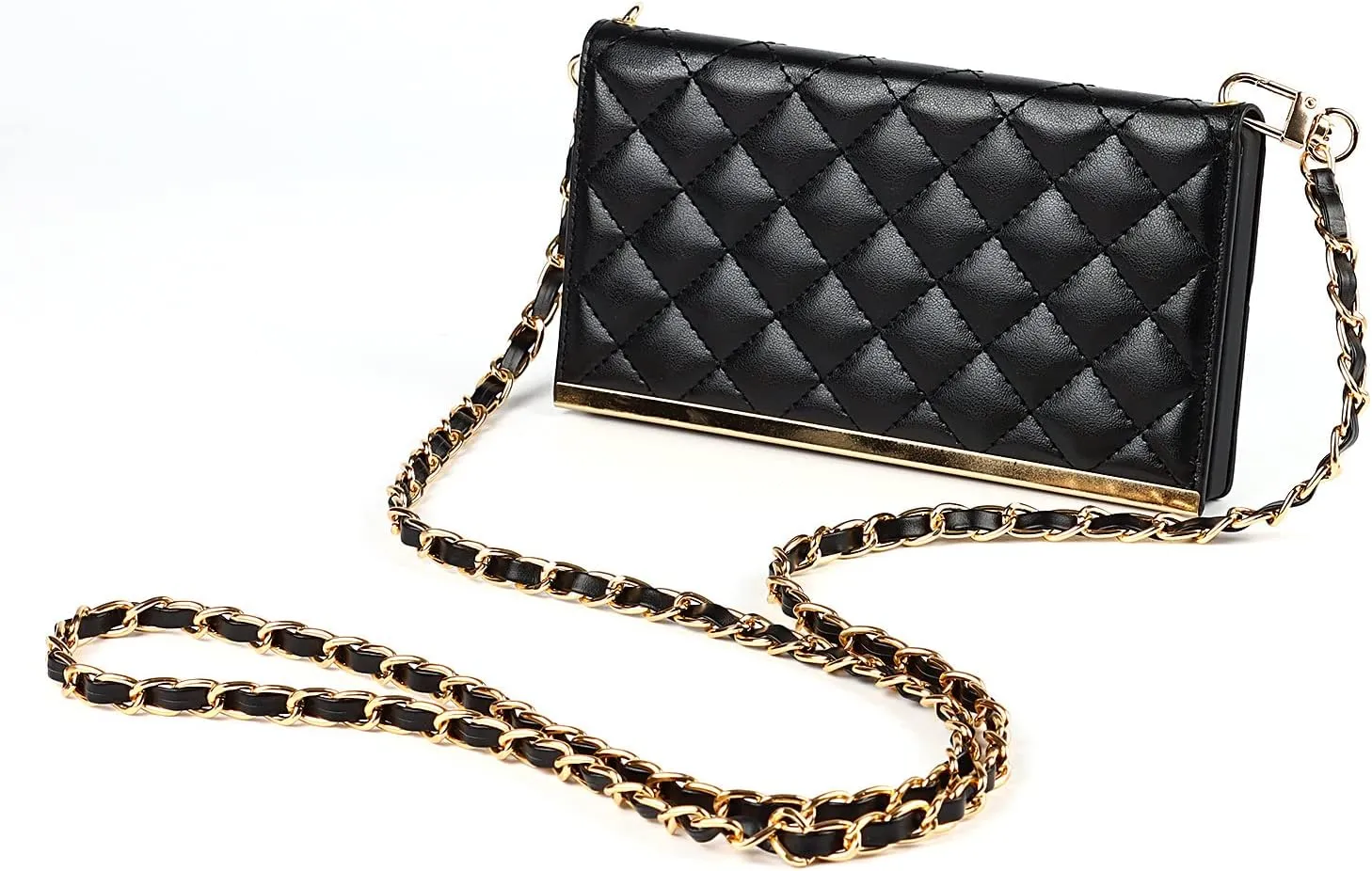 Wallet Case Apply to iPhone 14 Pro,Luxury Fashion Flip Purse Leather Bag with Card Slots Crossbody Chain Shoulder Strap with Mirror Bracket Shockproof Protector (Black, iPhone 14 Pro)