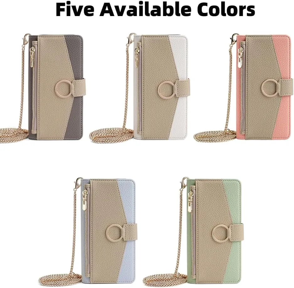 Wallet Case with Crossbody Strap Compatible for iPhone 12 Pro Max, Magnetic Handbag Zipper Pocket Cases PU Leather Flip Cell Phone Holster Cover with Kickstand for iPhone 12 Pro Max Green