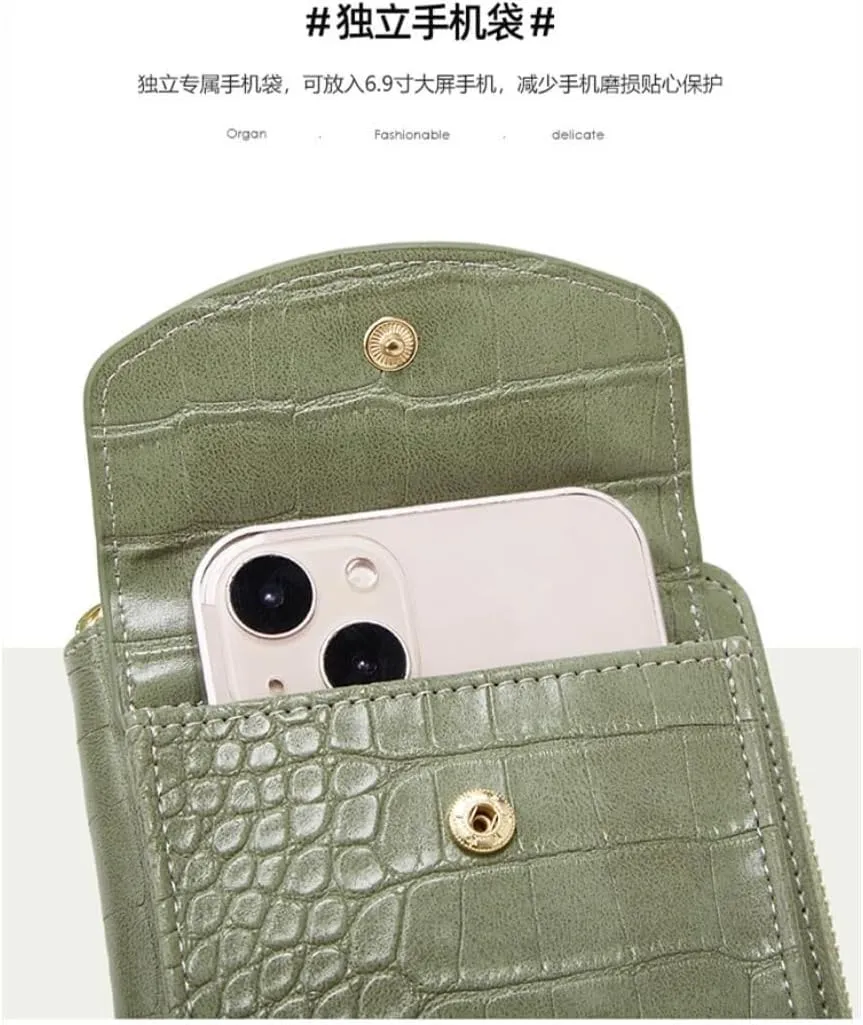 Wallets for Women Clutch Crocodile Pattern Leather Ladies Cross Body Handbags Phone Purse Crossbody