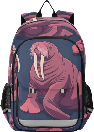 Walrus Pattern Backpack Lightweight Bookbag Travel Backpack College School Laptop Bag with Reflective Stripes