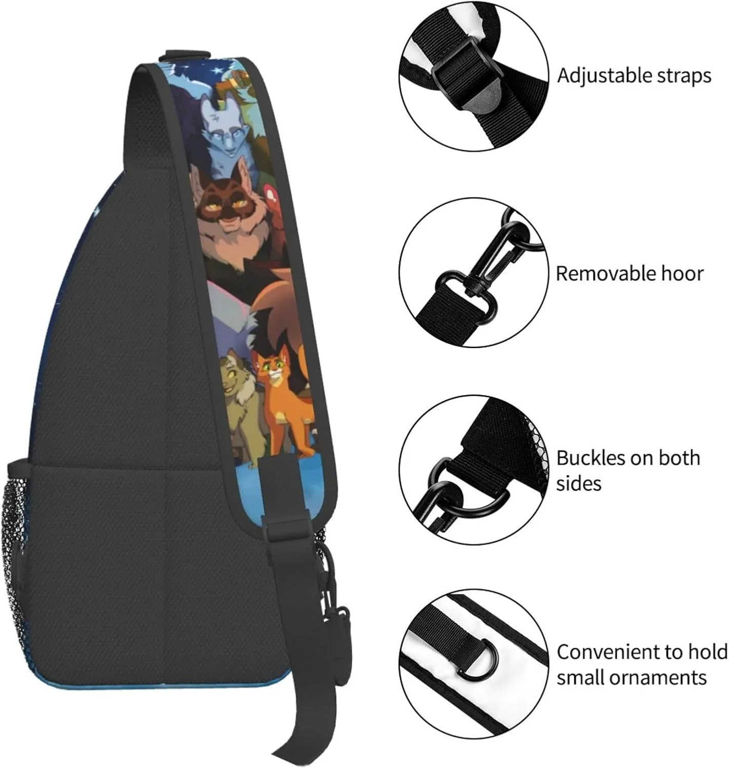 Warriors Cats Sling Backpack Crossbody Sling Bag, Shoulder Bag Chest Bag Daypack Fanny Pack Cross Body Bag For Women Men