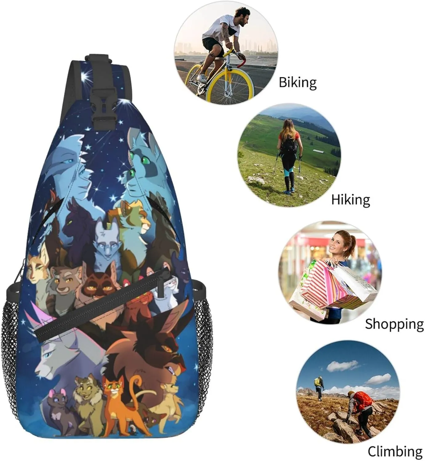 Warriors Cats Sling Backpack Crossbody Sling Bag, Shoulder Bag Chest Bag Daypack Fanny Pack Cross Body Bag For Women Men