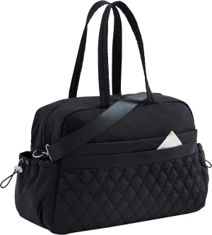 Water-Resistant Women's Duffle Bag - Carry On Approved Gym Tote with Wet Pocket, Lightweight Weekender Overnight Bag for Travel, Sports, Hospital 16.5x7.5x11 Inch Personal Item Bags (Black)
