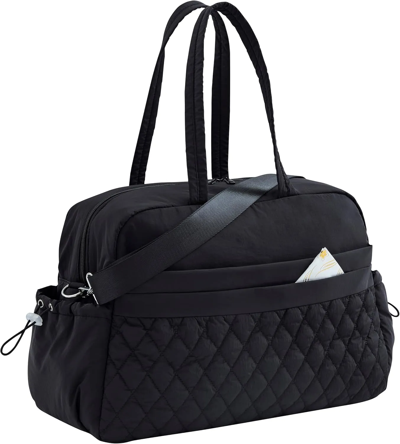 Water-Resistant Women's Duffle Bag - Carry On Approved Gym Tote with Wet Pocket, Lightweight Weekender Overnight Bag for Travel, Sports, Hospital 16.5x7.5x11 Inch Personal Item Bags (Black)