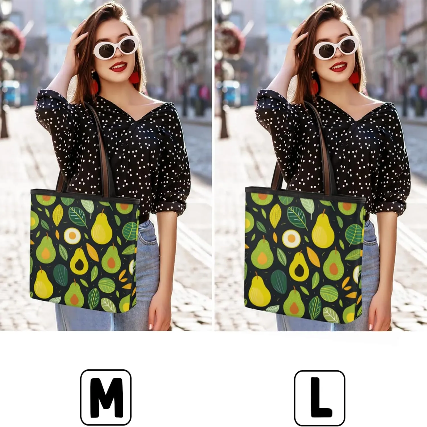 Watercolor Pears Leaves Tote Bag Multi Pocket Zippered Beach Bag Lightweight Waterproof Handbag