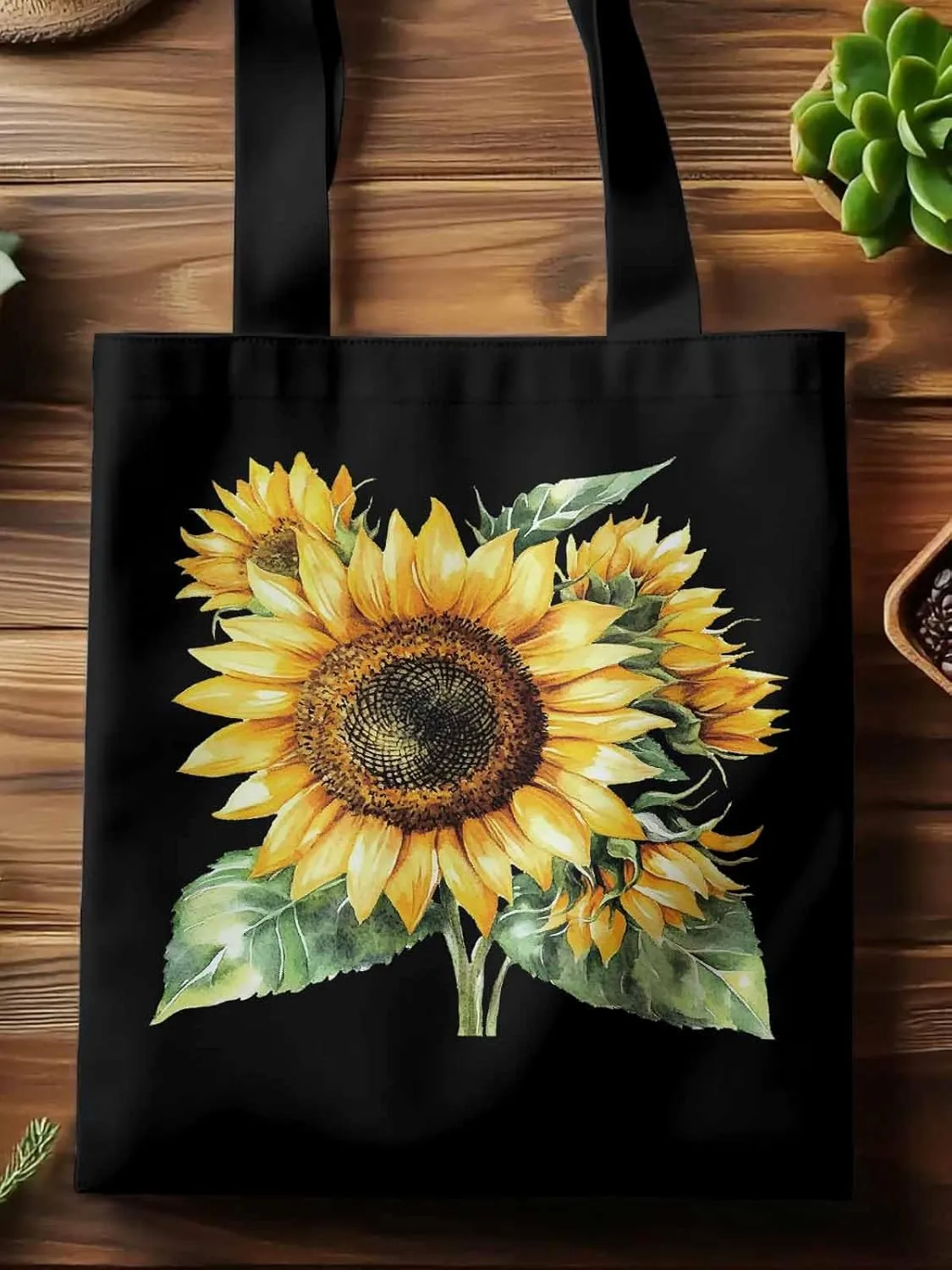 Watercolor Summer Sunflower Canvas Tote Bag, Aesthetic Canvas Tote Handbags for Women Shoulder Bag