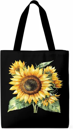 Watercolor Summer Sunflower Canvas Tote Bag, Aesthetic Canvas Tote Handbags for Women Shoulder Bag