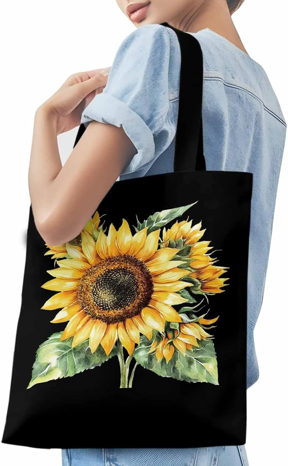 Watercolor Summer Sunflower Canvas Tote Bag, Aesthetic Canvas Tote Handbags for Women Shoulder Bag