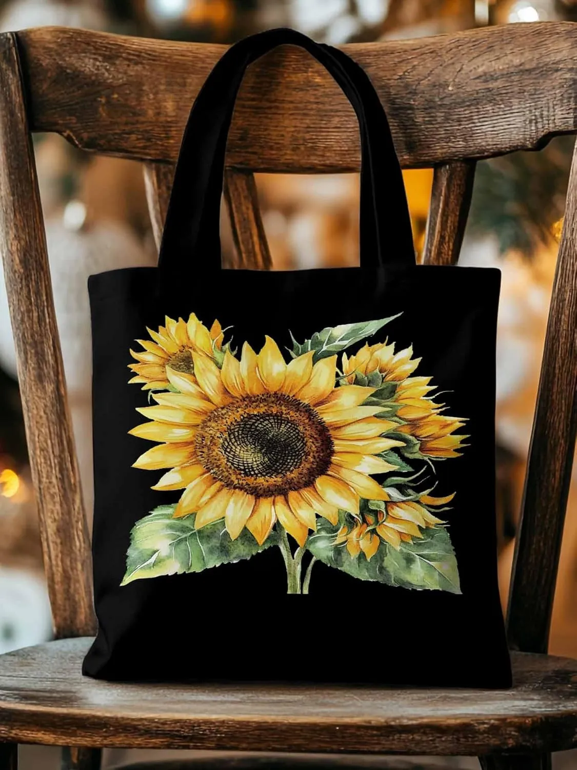 Watercolor Summer Sunflower Canvas Tote Bag, Aesthetic Canvas Tote Handbags for Women Shoulder Bag