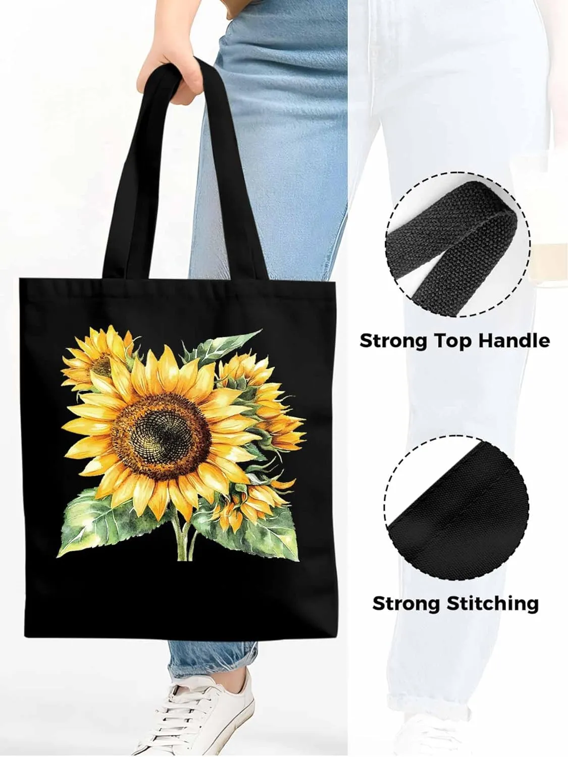 Watercolor Summer Sunflower Canvas Tote Bag, Aesthetic Canvas Tote Handbags for Women Shoulder Bag