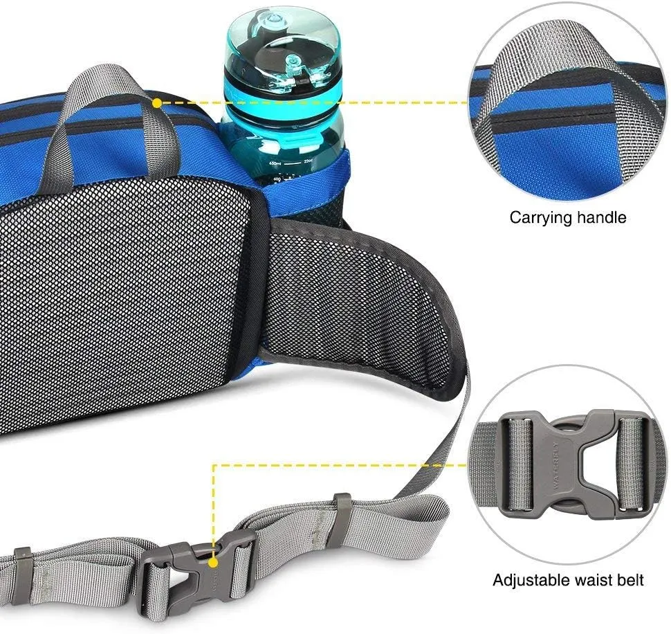WATERFLY Fanny Pack Waist Bag: Fannie Pack 2 Water Bottle Holders Lumbar Belt Hiking Walking Running Jogging Camping Large Woman Man (Bottle Not Included）