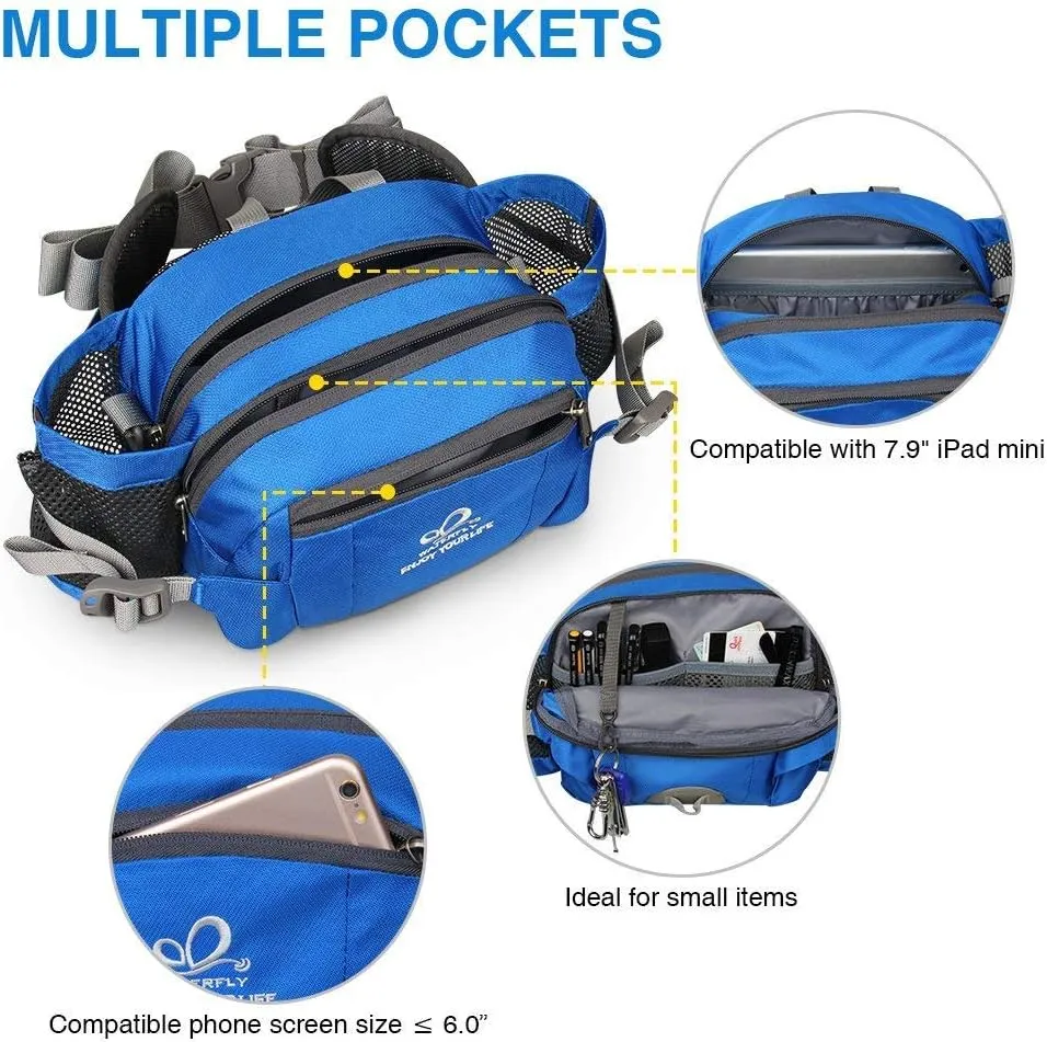 WATERFLY Fanny Pack Waist Bag: Fannie Pack 2 Water Bottle Holders Lumbar Belt Hiking Walking Running Jogging Camping Large Woman Man (Bottle Not Included）