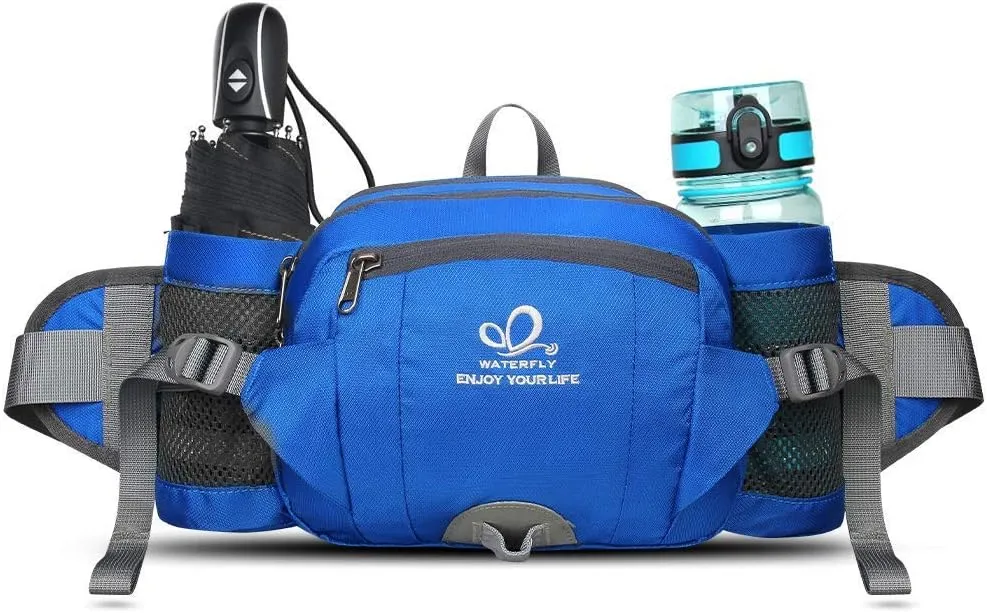 WATERFLY Fanny Pack Waist Bag: Fannie Pack 2 Water Bottle Holders Lumbar Belt Hiking Walking Running Jogging Camping Large Woman Man (Bottle Not Included）