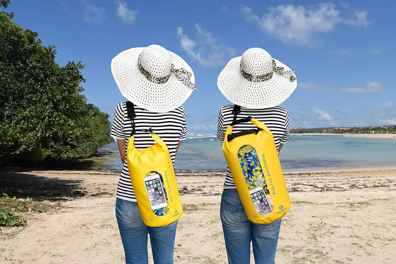 Waterproof Dry Bags Set of 3 Dry Bag with 2 Zip Lock Seals & Detachable Shoulder Strap, Waist Pouch & Phone Case - Can Be Submerged Into Water - for Swimming (Yellow(Window), 20L)