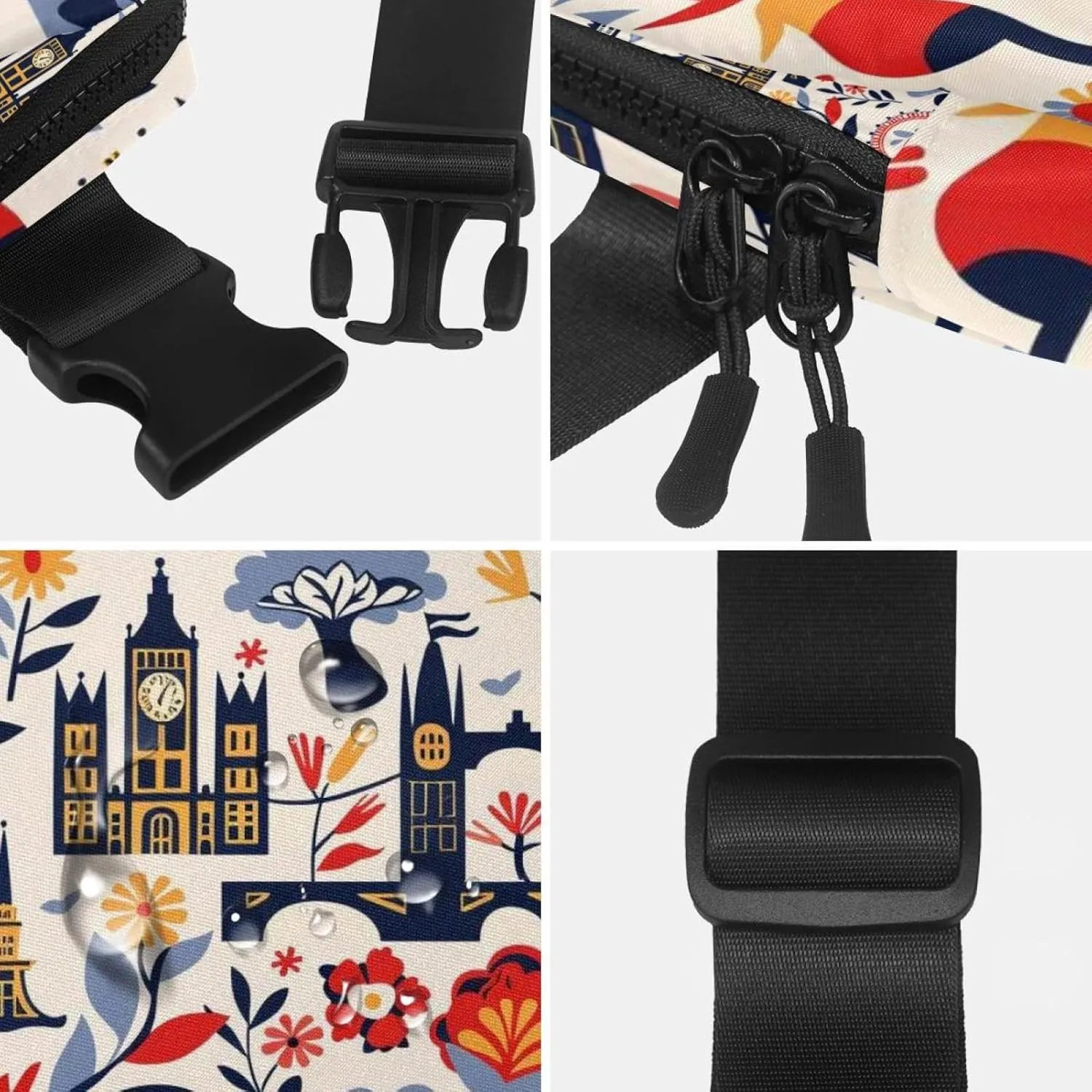 Waterproof Fanny Pack Black Belt Bag with Adjustable Strap for Women and Men,Cartoon England Crossbody Fanny Bag with Zipper for Hiking Running Travel