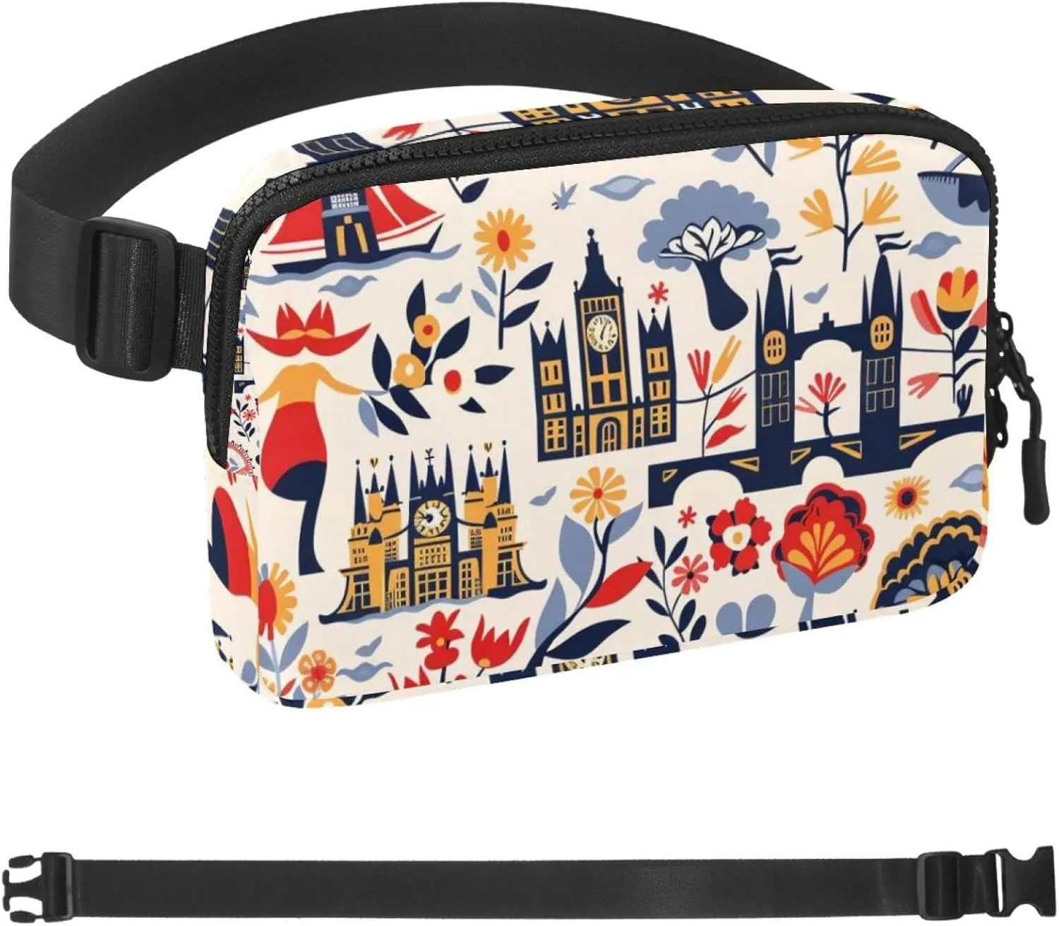 Waterproof Fanny Pack Black Belt Bag with Adjustable Strap for Women and Men,Cartoon England Crossbody Fanny Bag with Zipper for Hiking Running Travel