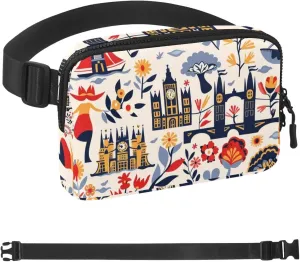 Waterproof Fanny Pack Black Belt Bag with Adjustable Strap for Women and Men,Cartoon England Crossbody Fanny Bag with Zipper for Hiking Running Travel