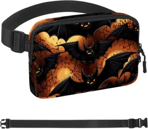 Waterproof Fanny Pack Black Belt Bag with Adjustable Strap for Women and Men,Halloween Bats N Crossbody Fanny Bag with Zipper for Hiking Running Travel
