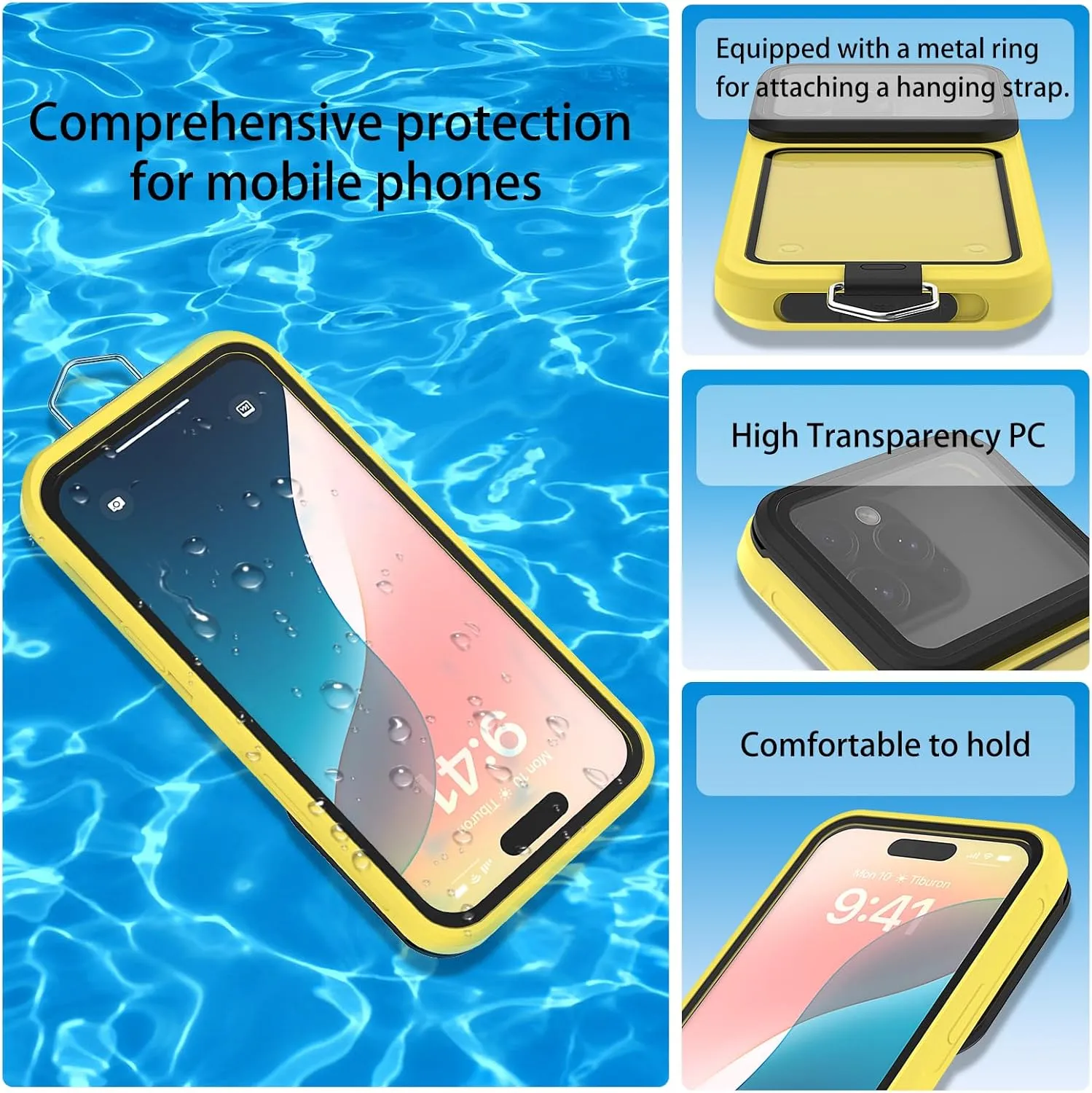 Waterproof Phone Case,Universal Self-Check Function Pouch Dry Bag,Underwater Photo & Video Protective Housing,Pool Beach Travel Essentials Snorkeling Case (Yellow, 6.7 inches)