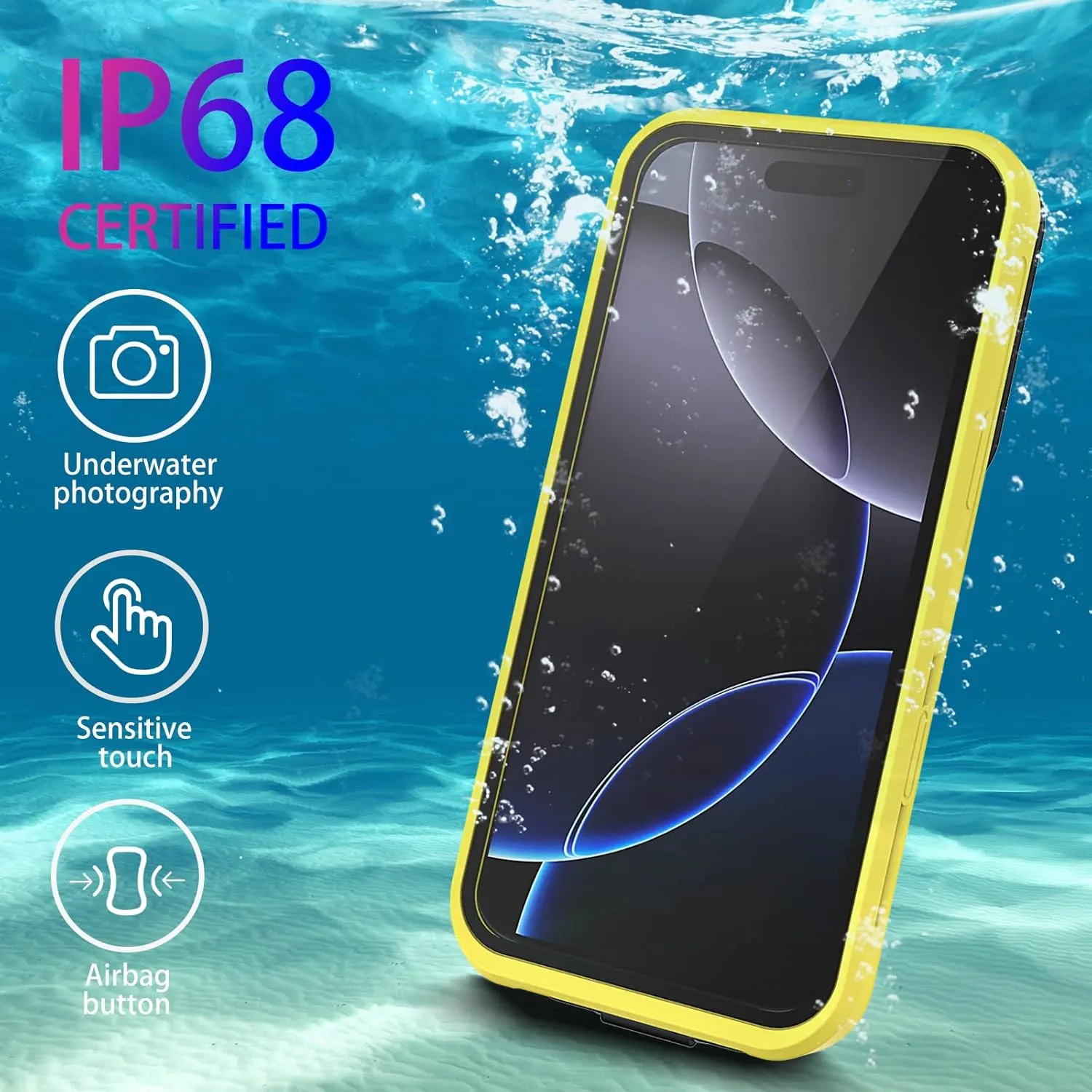 Waterproof Phone Case,Universal Self-Check Function Pouch Dry Bag,Underwater Photo & Video Protective Housing,Pool Beach Travel Essentials Snorkeling Case (Yellow, 6.7 inches)