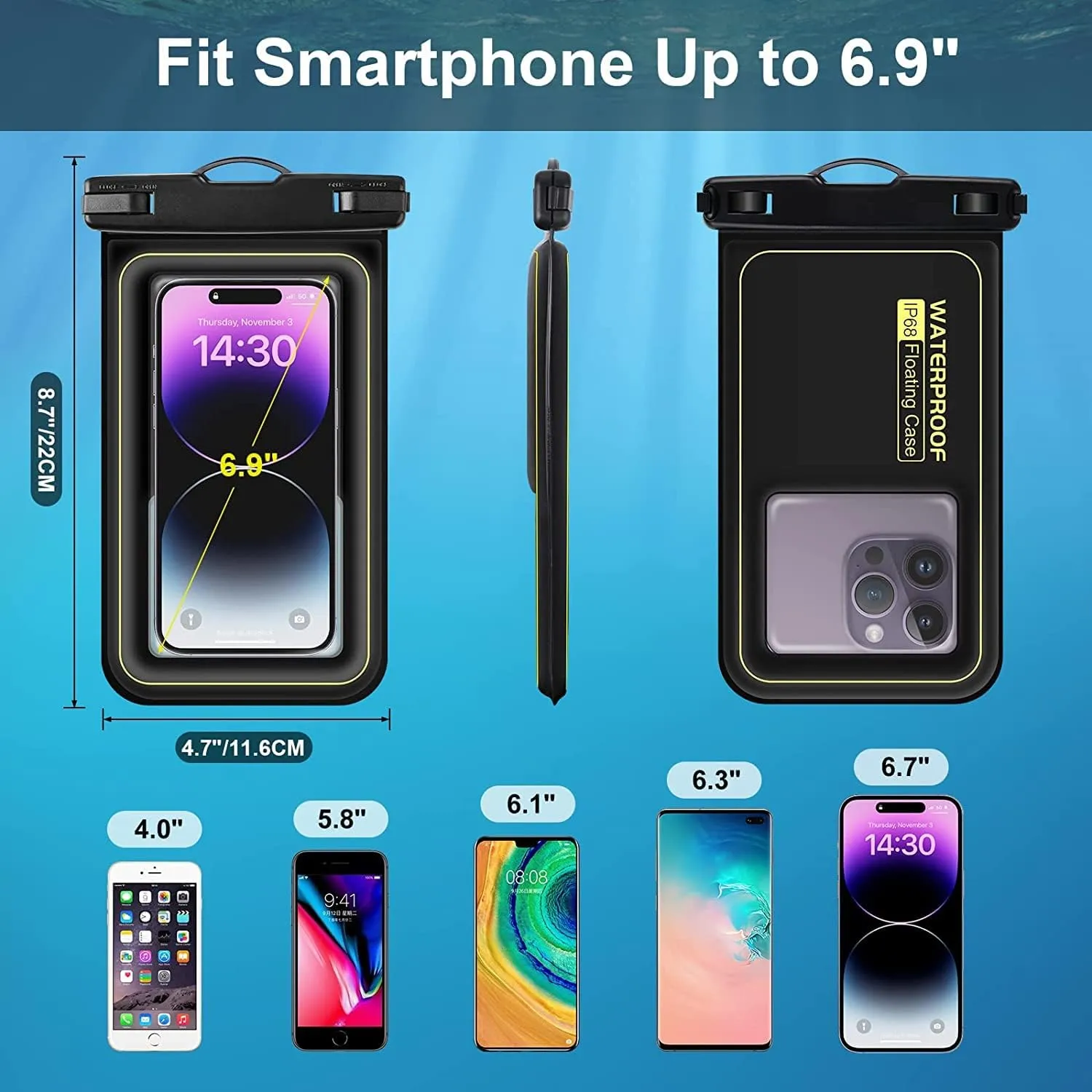 Waterproof Phone Pouch 7.2'', IPX8 Floating Underwater Cellphone Dry Bag Case Holder for iPhone 15 14 13 12 11 Pro Max XS Plus X Samsung, Phone Protector for Vacation Beach Swimming Surfing Skiing