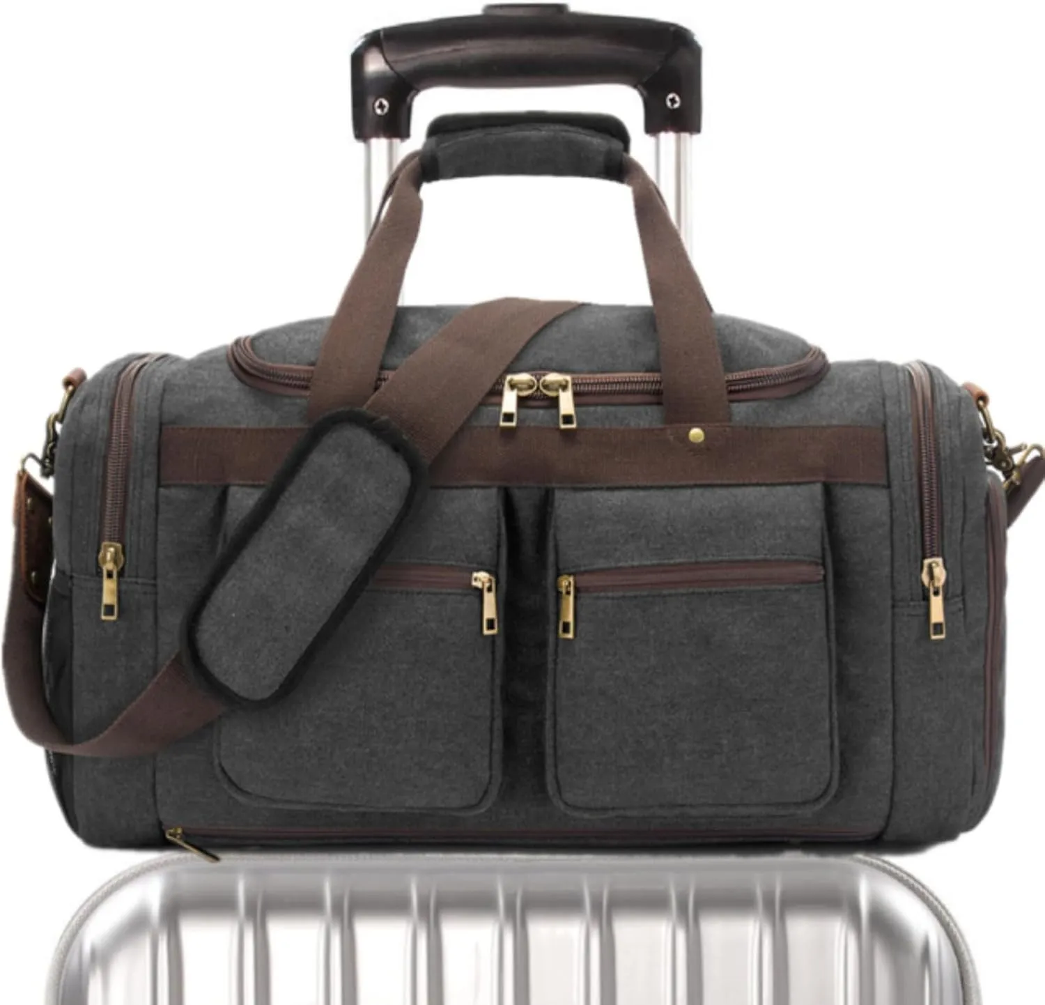 Weekender Overnight Duffel Bag Shoe Pocket for Women Men Weekend Travel Tote Carry On Bag (Black)