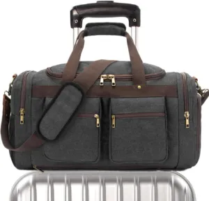 Weekender Overnight Duffel Bag Shoe Pocket for Women Men Weekend Travel Tote Carry On Bag (Black)