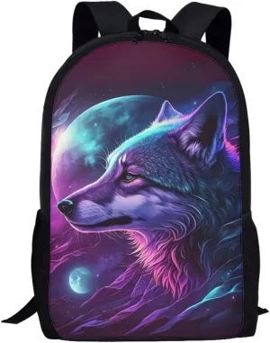 WELLFLYHOM Boys Wolf Backpack for Elementary School Bookbag 4-6 8-10 14-16 Kids Child School Bag Middle High School Back Packs Heavy Duty Knapsack Travel Bags Back to School Supplies