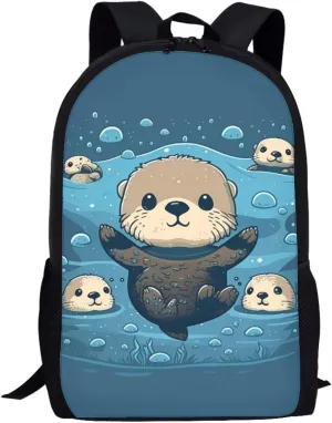 WELLFLYHOM Sea Otter Backpack for School Girl Bookbag Middle High School Bag Elementary Kids Boy Schoolbag Back to School Supplies Back Pack Purse Child Students Travel Bag Knapsack for Daycare
