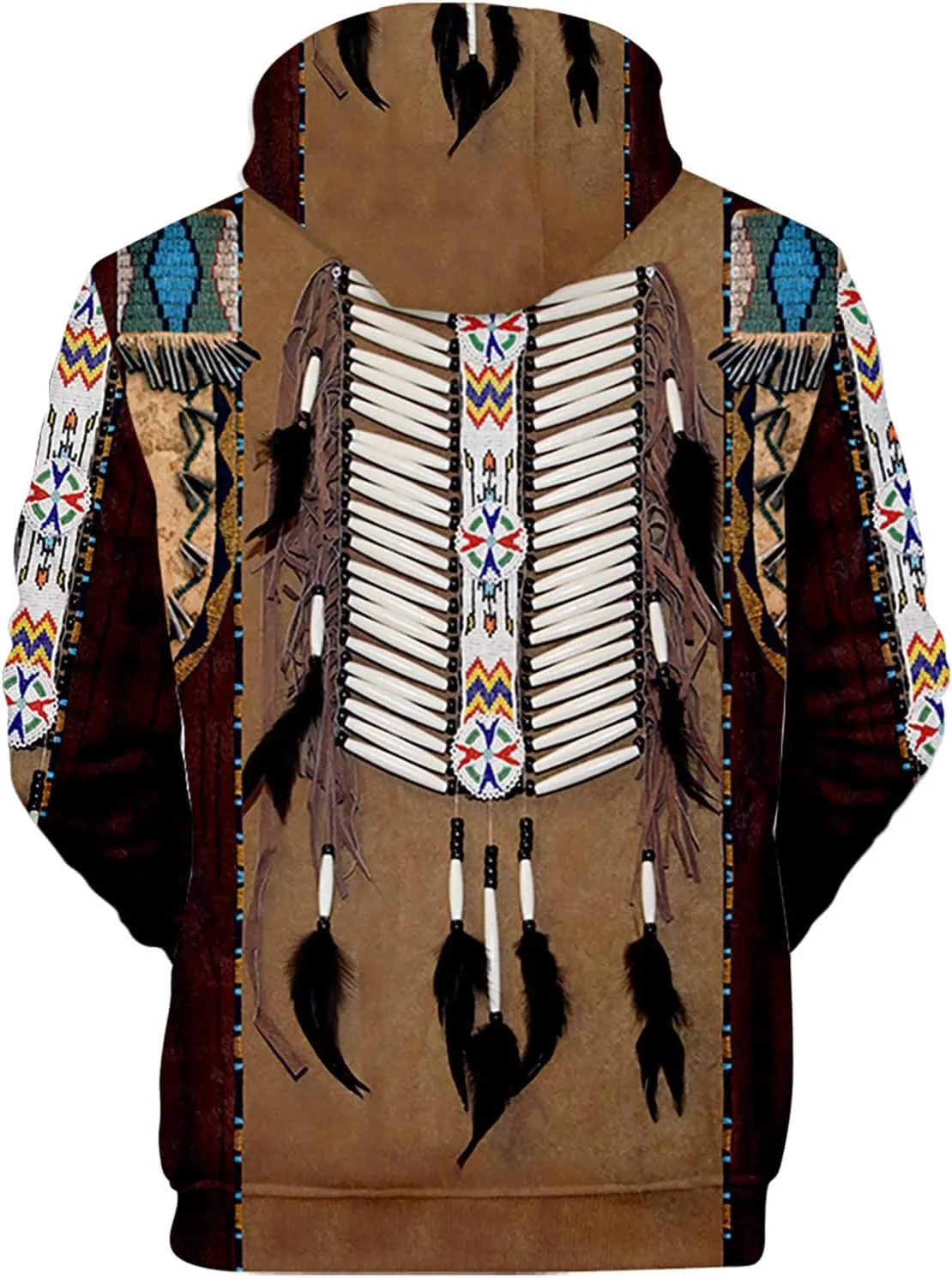 WENKOMG1 Mens Ethnic Printed Hoodies Long Sleeve Winter Fall American Indian Sweatshirt Native Style Graphic Pullover