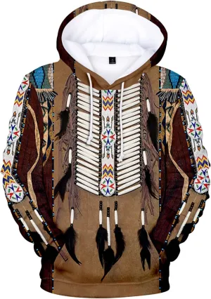 WENKOMG1 Mens Ethnic Printed Hoodies Long Sleeve Winter Fall American Indian Sweatshirt Native Style Graphic Pullover