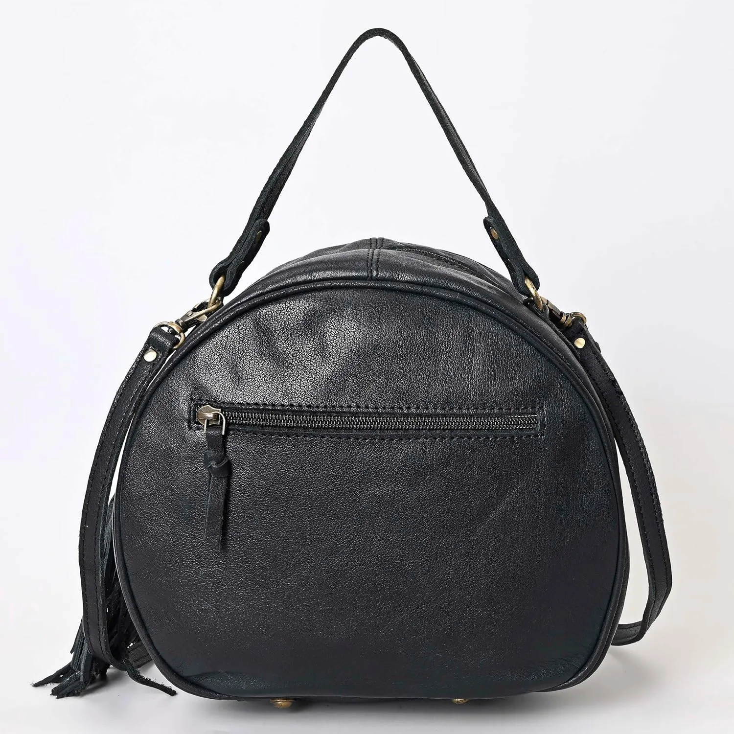 western Handtooled Cowhide Hairon Canteen Crossbody bag with Adjustable Detachable Leather Strap,Antique dye finish