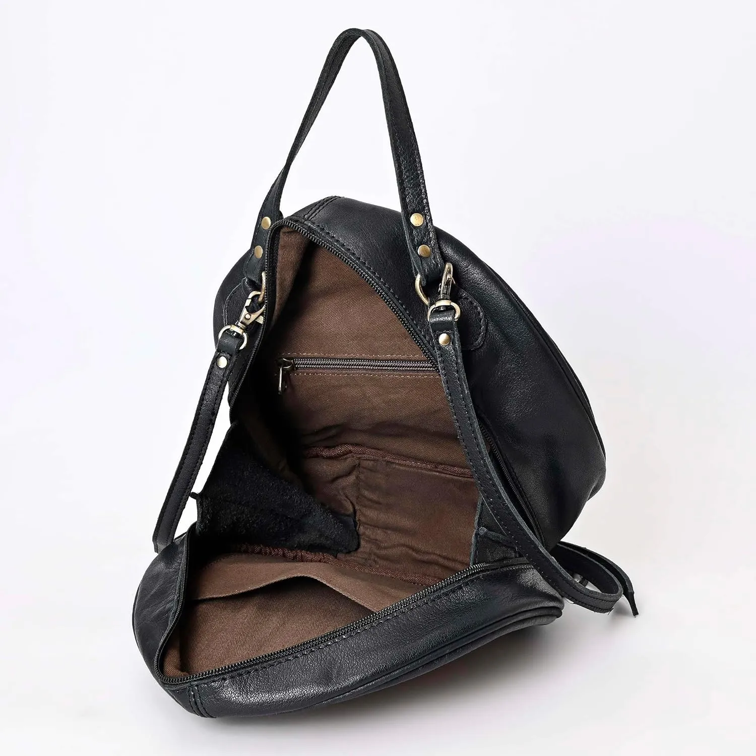 western Handtooled Cowhide Hairon Canteen Crossbody bag with Adjustable Detachable Leather Strap,Antique dye finish