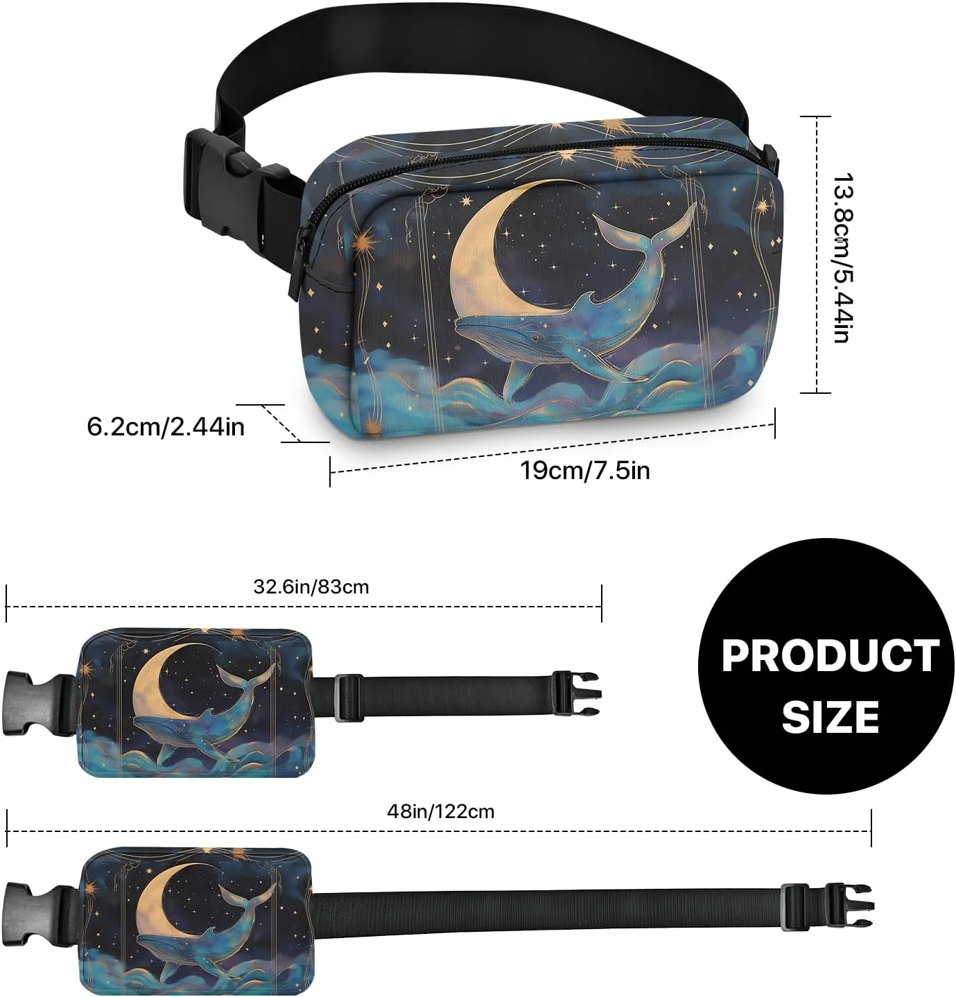 Whale Fanny Pack for Women Belt Bag Lightweight Waist Bags Waterproof Purse with Adjustable Straps Wallet Casual Presents Travel Workout