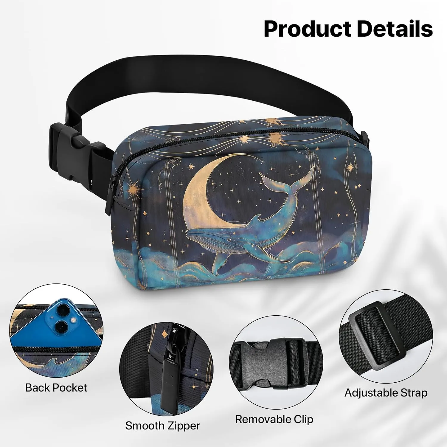Whale Fanny Pack for Women Belt Bag Lightweight Waist Bags Waterproof Purse with Adjustable Straps Wallet Casual Presents Travel Workout